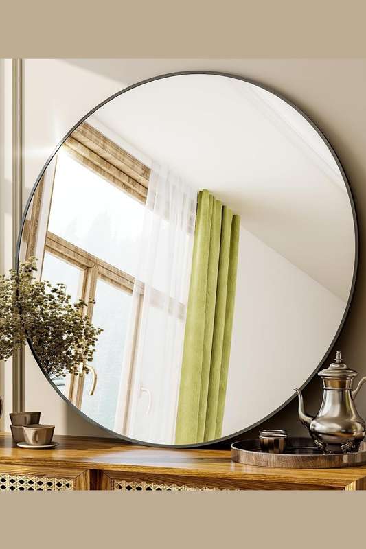 Senza® Large Round Metal Black Framed Mirror 800mm
