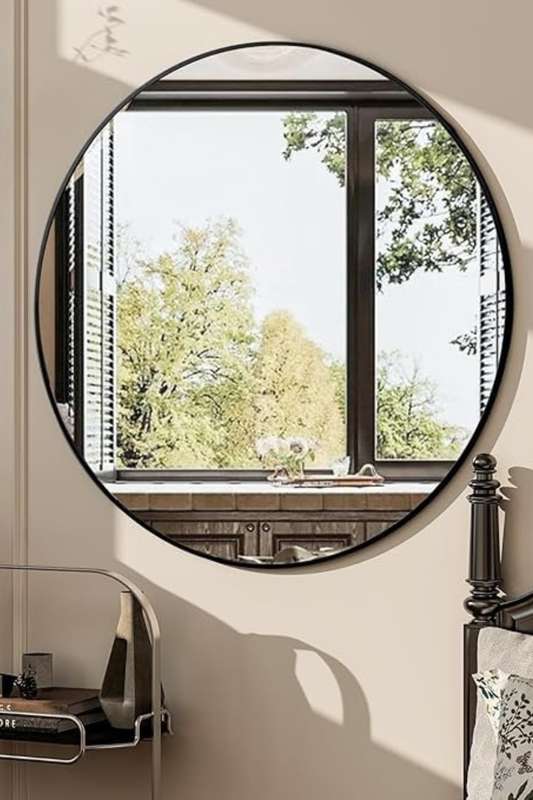 Senza® Large Round Metal Black Framed Mirror 800mm
