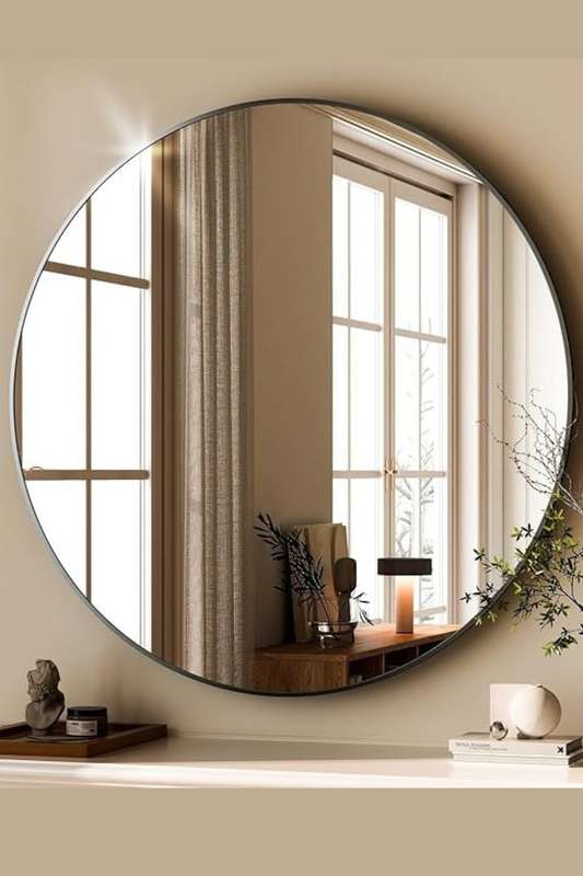 Senza® Large Round Metal Black Framed Mirror 800mm