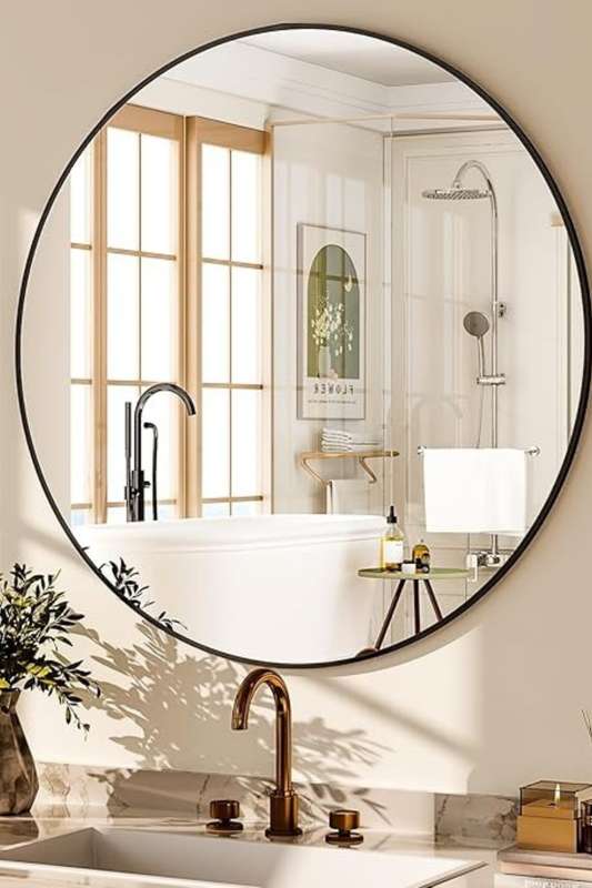 Senza® Large Round Metal Black Framed Mirror 800mm