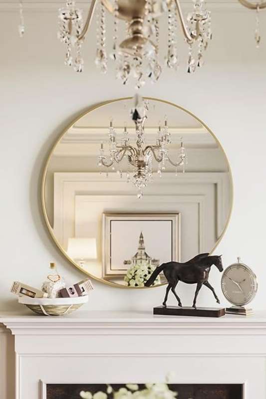 Senza® Large Round Metal Gold Framed Mirror 600mm