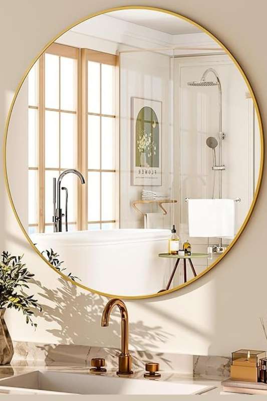 Senza® Large Round Metal Gold Framed Mirror 800mm