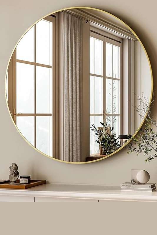 Senza® Large Round Metal Gold Framed Mirror 800mm