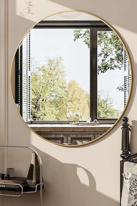 Senza® Large Round Metal Gold Framed Mirror 800mm
