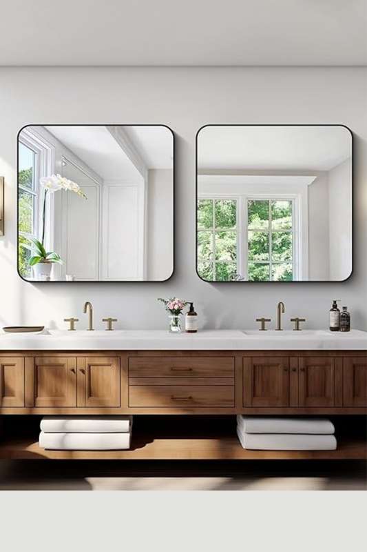 Senza® Large Square Metal Black Framed Mirror 800mm X 800mm