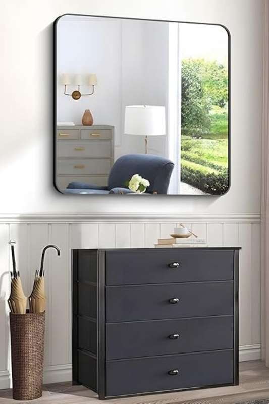 Senza® Large Square Metal Black Framed Mirror 800mm X 800mm