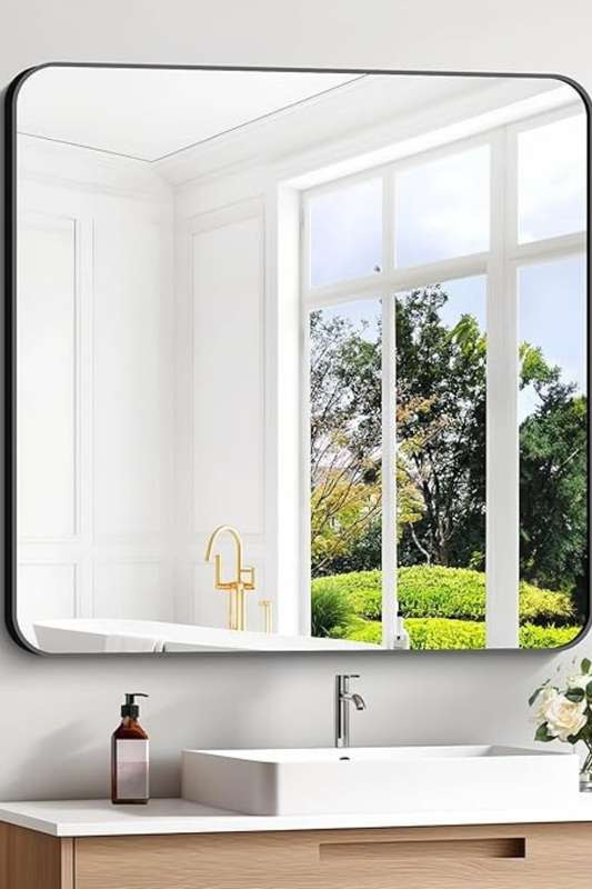 Senza® Large Square Metal Black Framed Mirror 800mm X 800mm