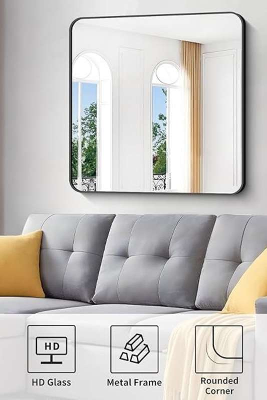 Senza® Large Square Metal Black Framed Mirror 800mm X 800mm