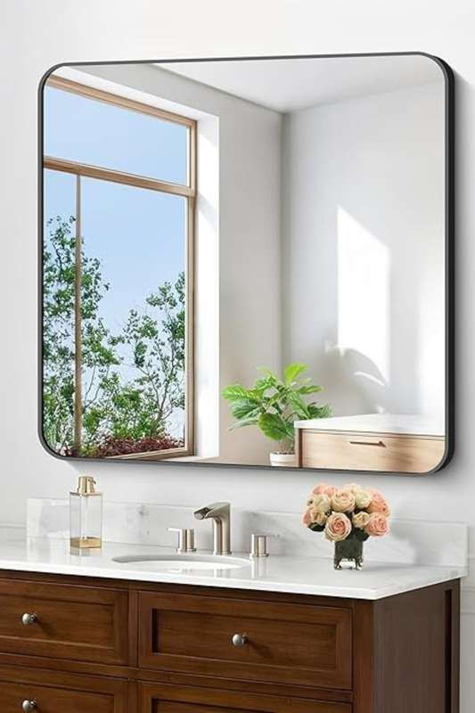 Senza® Large Square Metal Black Framed Mirror 800mm X 800mm