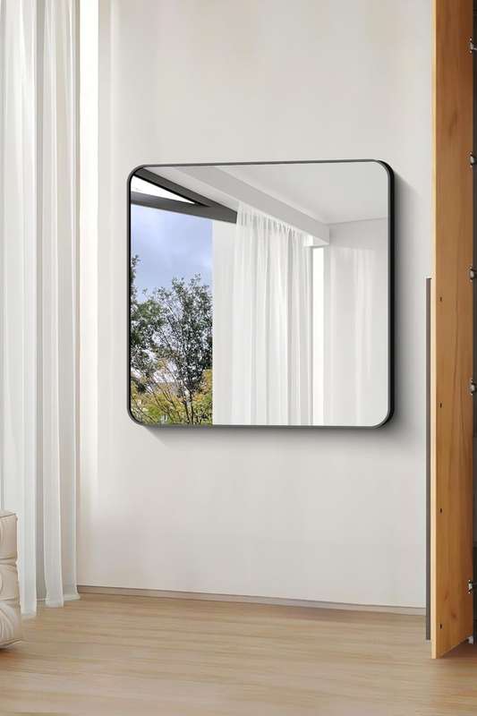 Senza® Large Square Metal Black Framed Mirror 800mm X 800mm