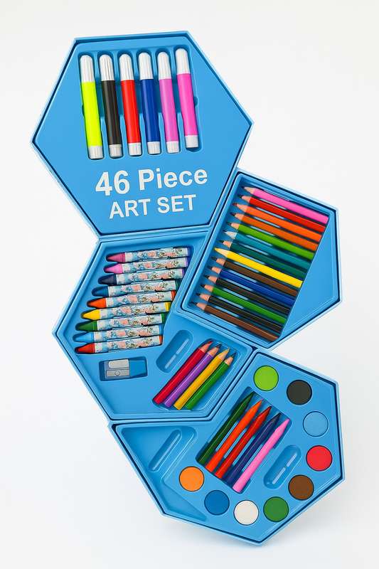46 Piece Kids Foldable Art Set in Hexagon Box
