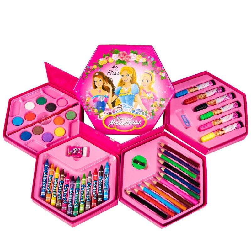 46 Piece Kids Foldable Art Set in Hexagon Box