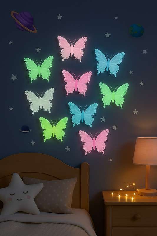 Glow in Dark Luminous Fluorescent 3D Butterfly 8 Pcs