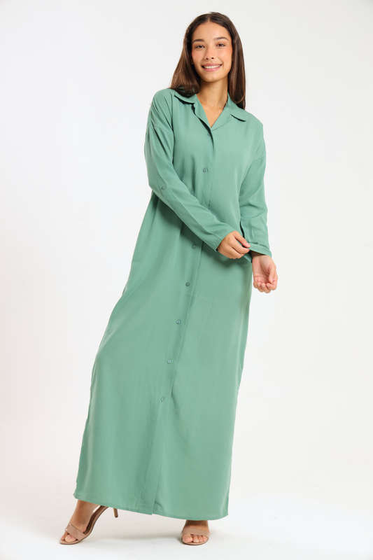 Ladies Madilyn Maxi Full Length Button Down Shirt Dress