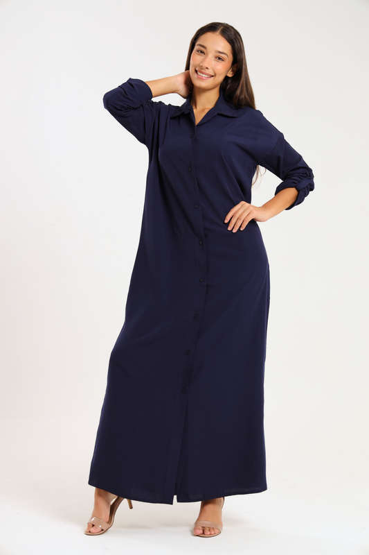 Ladies Madilyn Maxi Full Length Button Down Shirt Dress