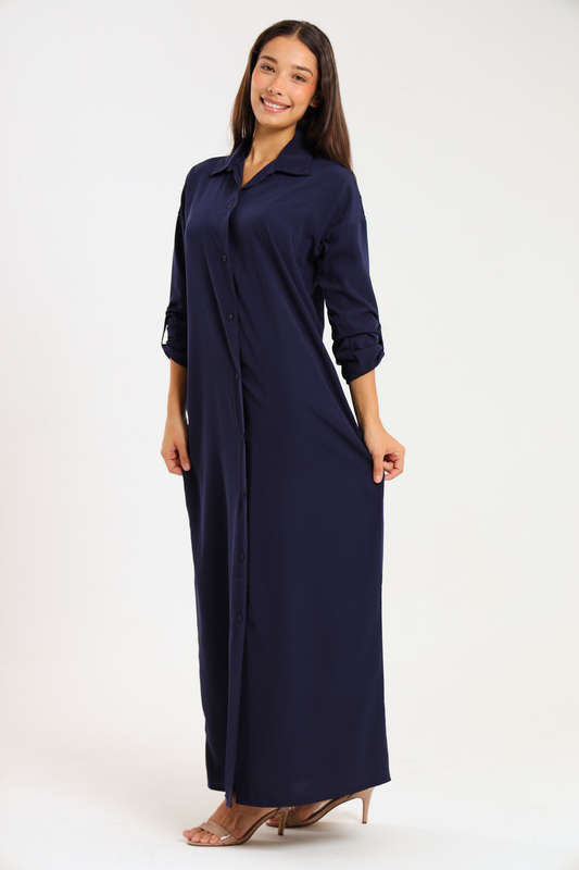 Ladies Madilyn Maxi Full Length Button Down Shirt Dress