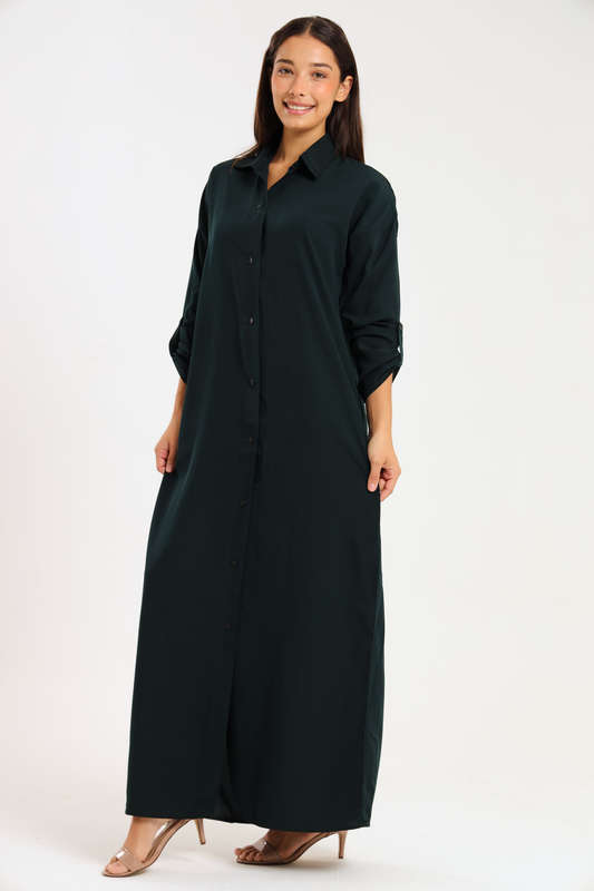 Ladies Madilyn Maxi Full Length Button Down Shirt Dress