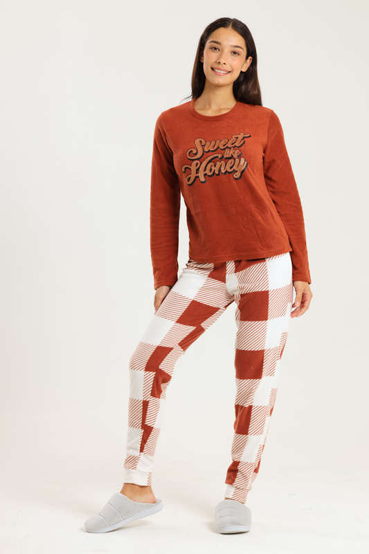 Ladies Microfleece Winter Long Sleeve Pyjama Set