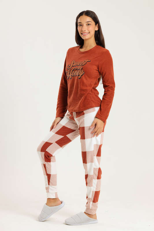 Ladies Microfleece Winter Long Sleeve Pyjama Set