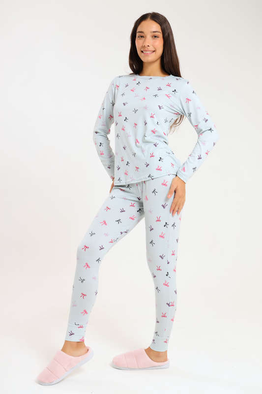 Ladies Printed Comfy Long Sleeve Pyjama Set