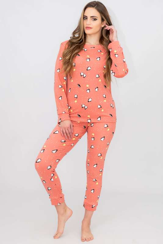 Ladies Printed Cozy Long Sleeve Pyjama Set