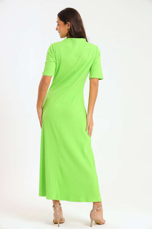 Ladies Short Sleeve Ribbed High Neck Midaxi Dress