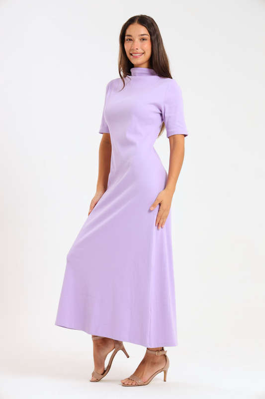 Ladies Short Sleeve Ribbed High Neck Midaxi Dress