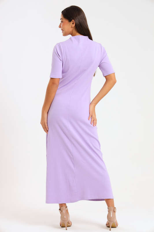 Ladies Short Sleeve Ribbed High Neck Midaxi Dress