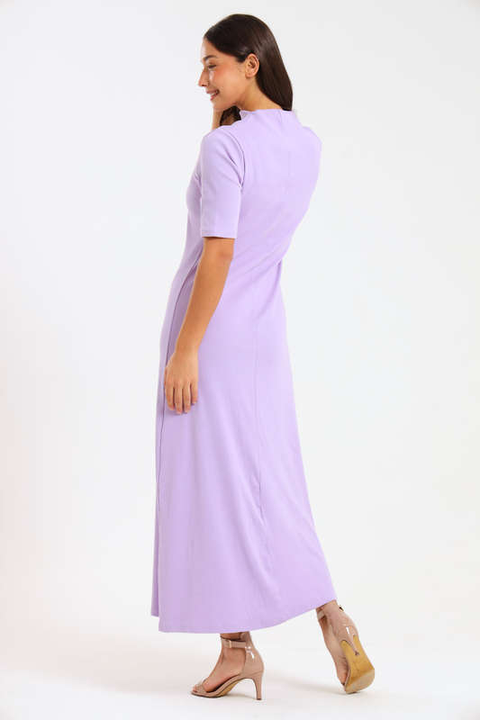 Ladies Short Sleeve Ribbed High Neck Midaxi Dress