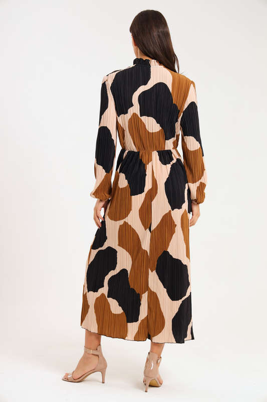 Rosa Abstract Printed Long Sleeve Midaxi Ruffle Dress