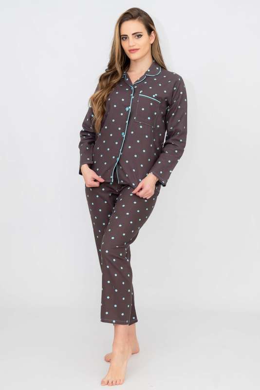 Ladies Flannel Long Sleeve Button Up Pyjama Set