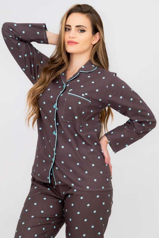 Ladies Flannel Long Sleeve Button Up Pyjama Set