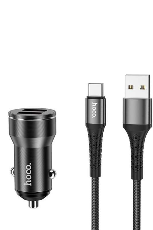 Hoco DZ11 Dual Port Car Charger Set With Type-C Cable