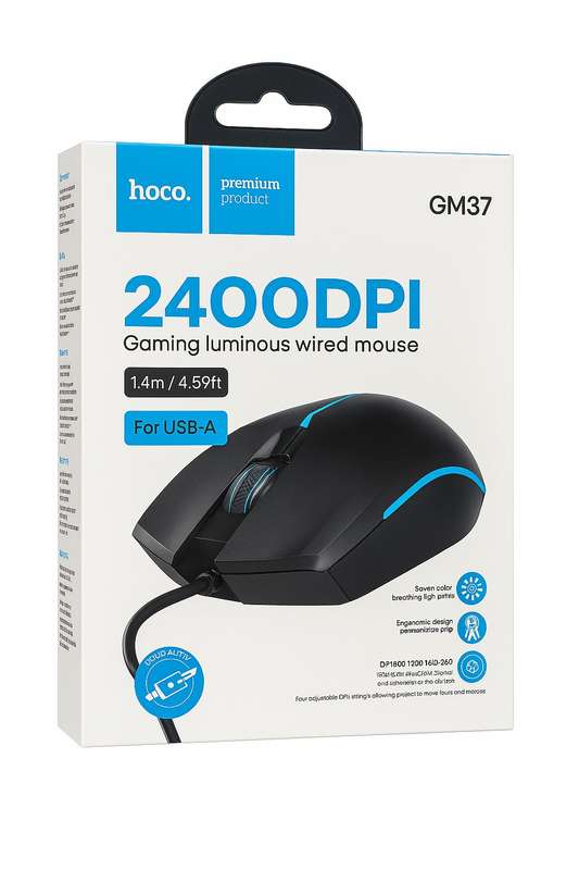 Hoco GM37 Wonderful Gaming Luminous Wired USB Mouse