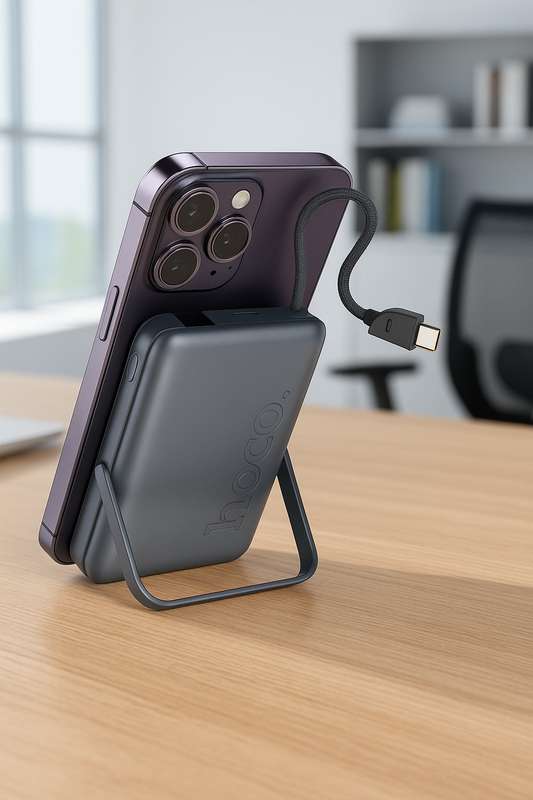 Hoco Q43 10000mAh 20W Magnetic Wireless Power Bank with Built-in Cable & Foldable Stand