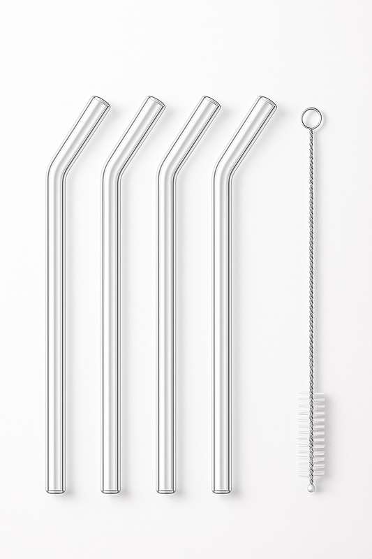 Senza® 4 Pack Borosilicate Reusable Glass Straws Shatter Resistant Clear With Straw Brush