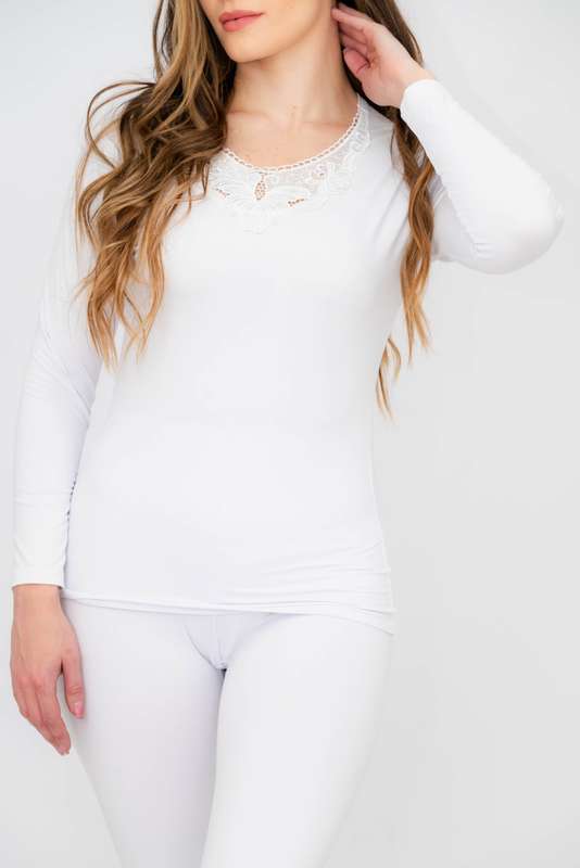 Ladies Elegant Lace Collar Thermal Silk Cotton Underwear Pyjama Spencer Set