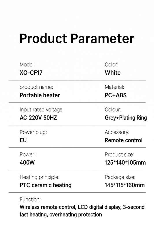 XO CF18 Portable Office Leg Fan Heater 400W Remote Control