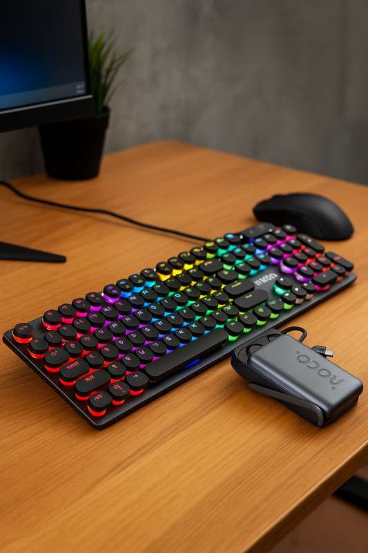 T-WOLF T80 Punk Retro Rainbow Gaming Wired Keyboard