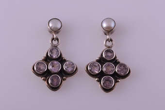 Silver Drop Stud Earrings |  |