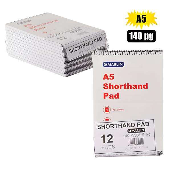 Bulk Pack 12 X Marlin A5 Shorthand Note Book - 140 Pages, Feint Ruled