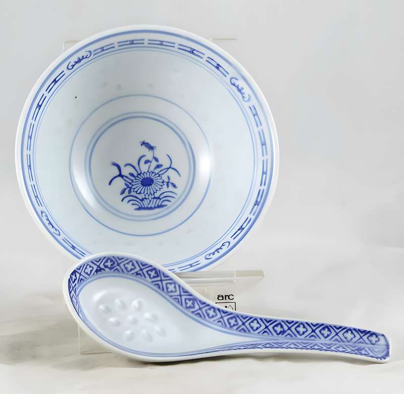 Vintage Chinese Porcelain Blue And White  Rice Bowls And Spoons Sets - Blue And White