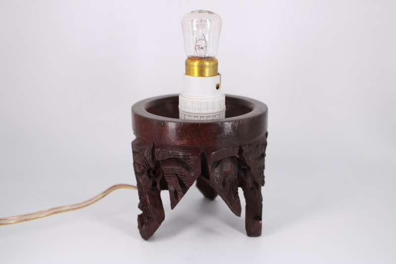 Handcrafted Wooden Light Holder  Tripod Base with Carved Details