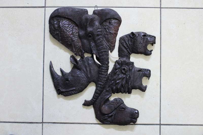 Hand-Carved Wooden Wall Hanging  South Africas Big 5 Wildlife Art