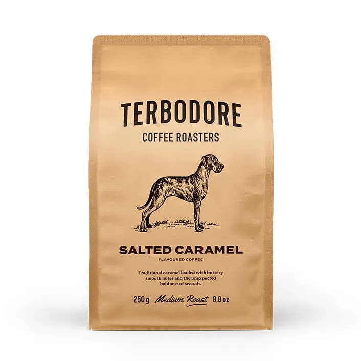 Terbodore Salted Caramel Coffee Beans  250g | Smooth, Buttery & Boldly Flavored
