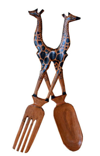 Wooden Hand Carved Giraffe Server Sets