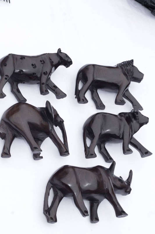 Ebony Wood Big Five Animal Figurines