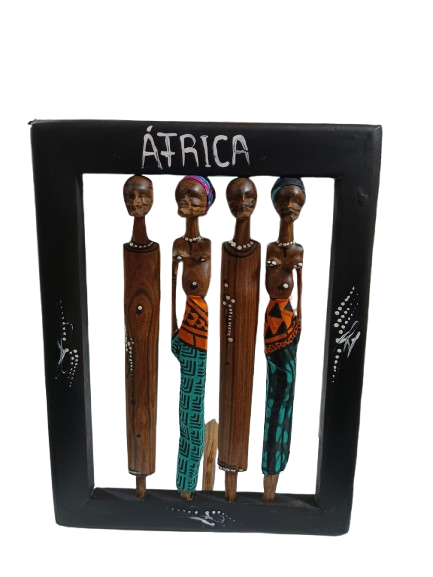 Mozambique Sandal Wood African families on a black painted frame. Wall Decor Art