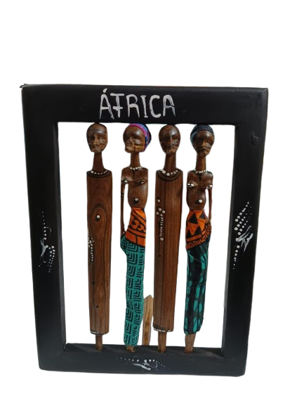 Mozambique Sandal Wood African families on a black painted frame. Wall Decor Art