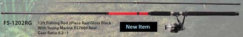 12ft 2 Piece Fishing Rod Red / Gloss Black with XS7000 Reel